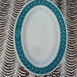 Vintage Anchor Hocking Teal and White Oval Platter